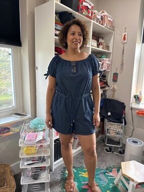 Millenium Denim Blue Off-Shoulder Romper XL